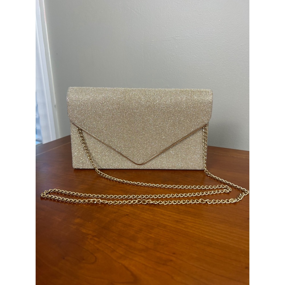 Dasein Gold Glitter Evening Clutch Bag Champagne Shimmer Formal Shoulder Bag